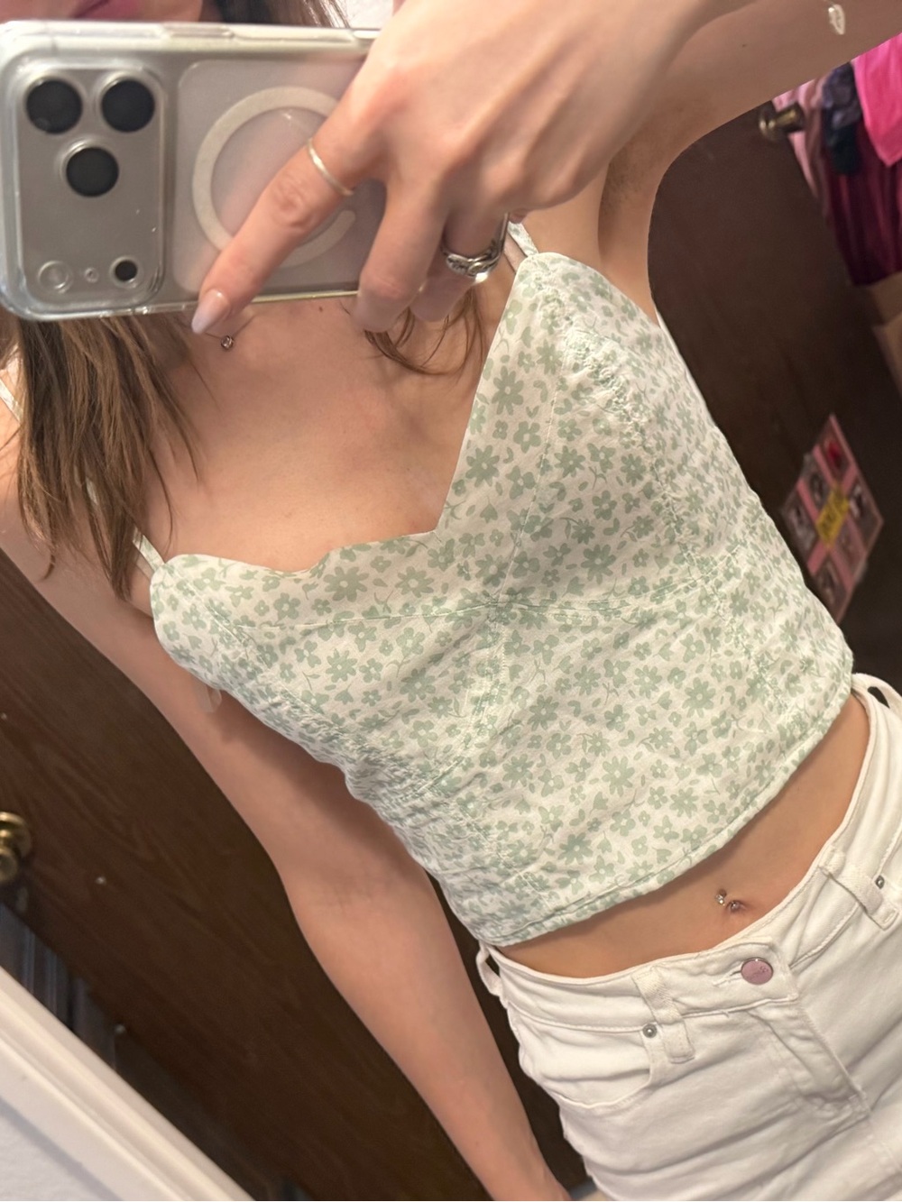 NWT American Eagle Floral Crop Cami Top - Light Green